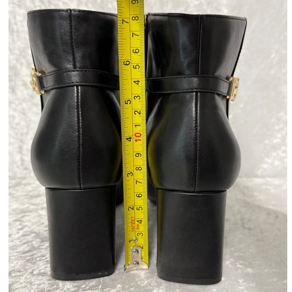Liz Claiborne Monte Black Faux Leather Gold Hardware Block Heel‎ Ankle Boots 8W